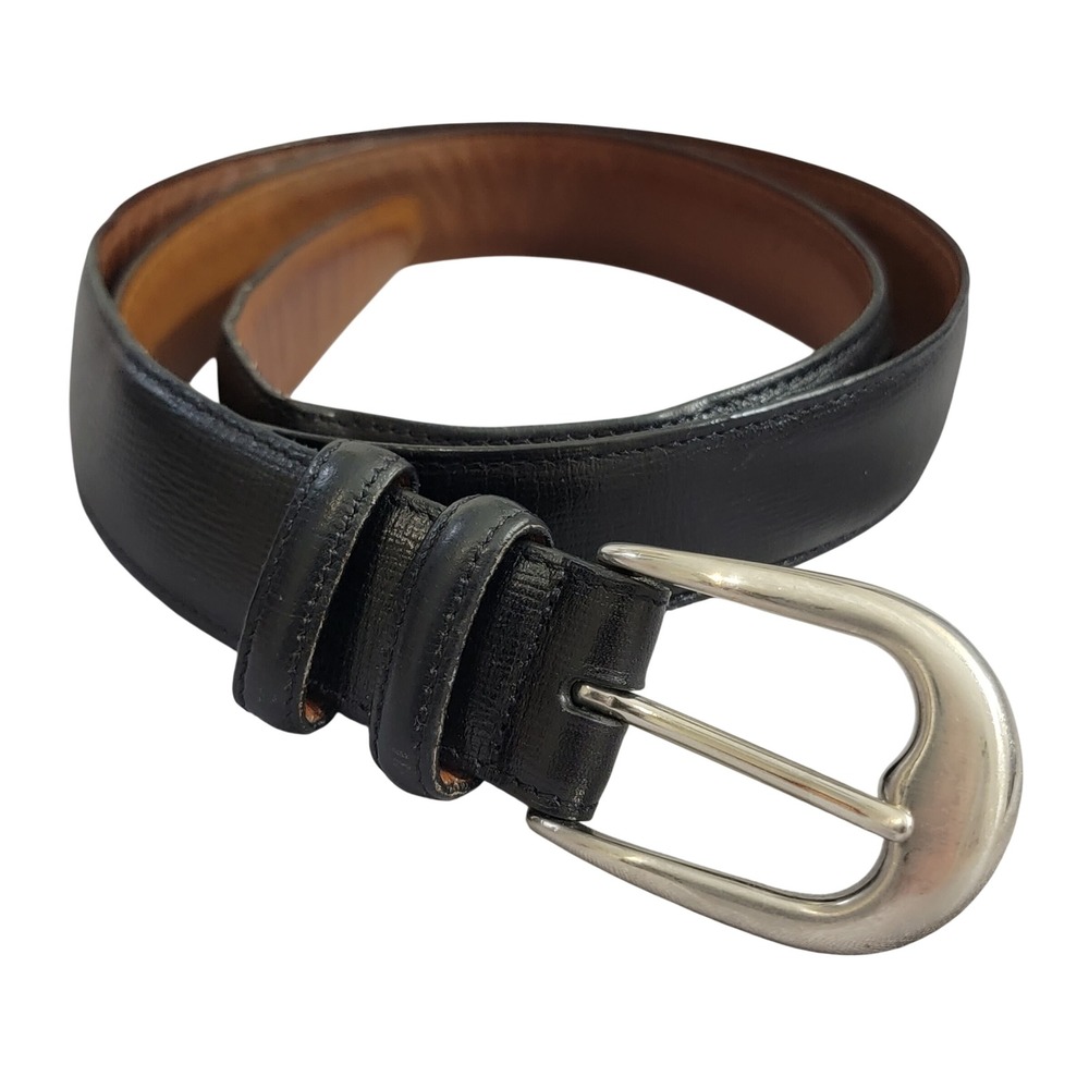 Crookhorn Black Caviar Calf Leather Belt Solid Brass Buckle Hand Made in USA 34
